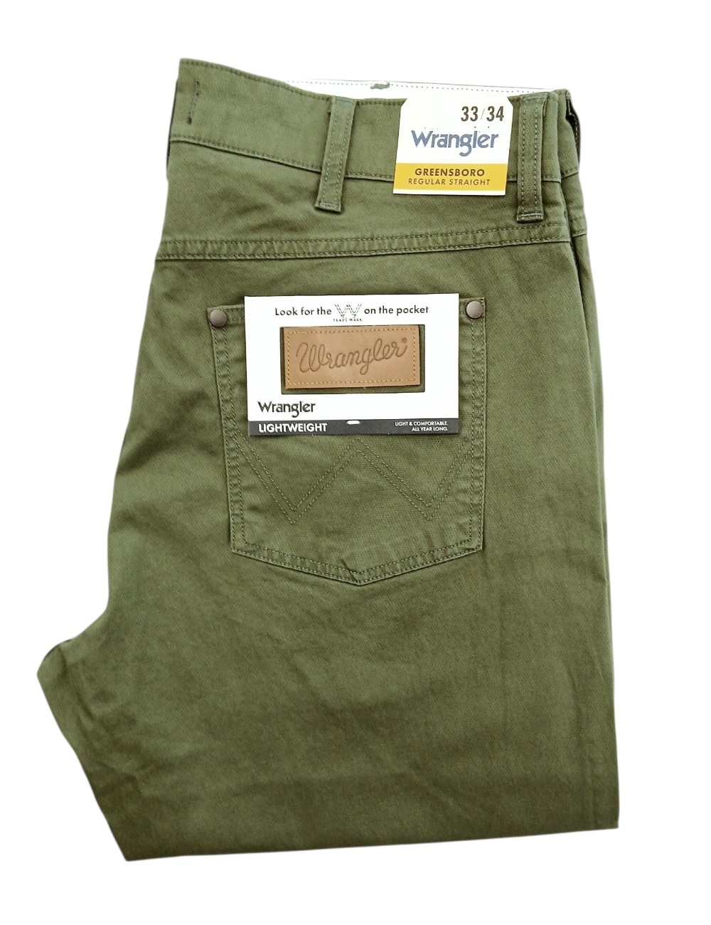 WRANGLER GREENSBORO REGULAR STRAIGHT OLIVE MATERIAŁOWE SPODNIE MĘSKIE