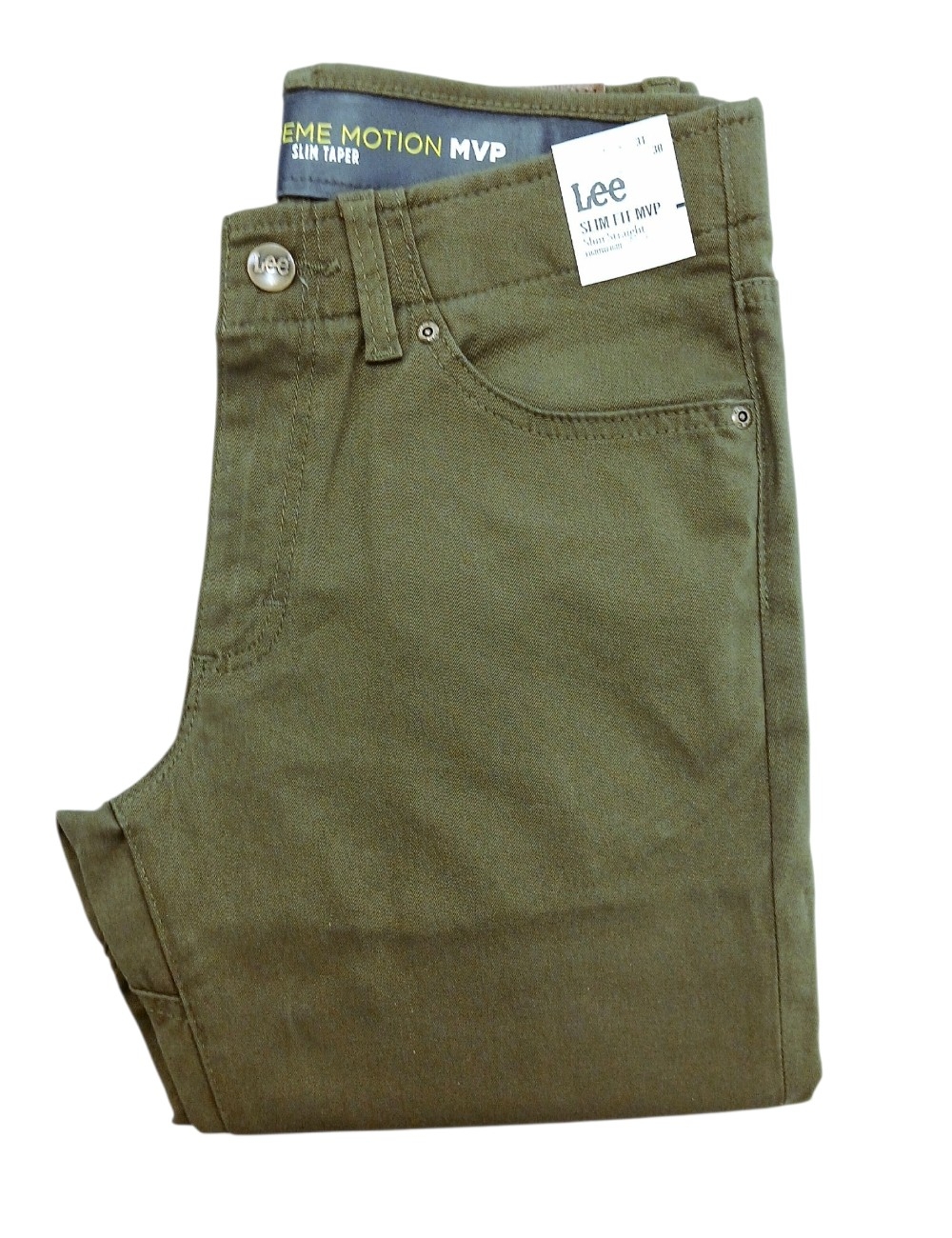 LEE SLIM FIT MVP OLIVE MOSS MATERIAŁOWE SPODNIE MĘSKIE