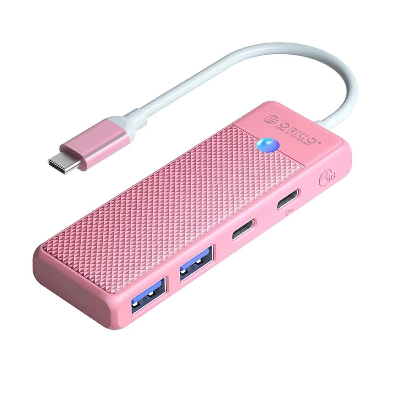 Orico USB-C 4w1 2x USB-A 3.0 1x USB-C 3.0 1x USB-C PD 100W 0,15 m - różowy