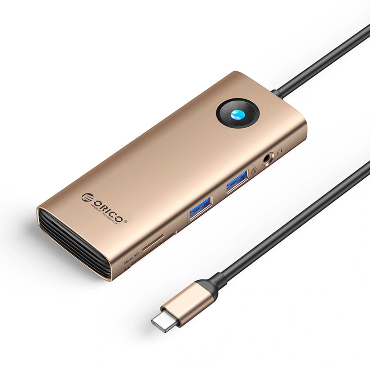 Orico USB-C 8w1 2x USB-A 3.0 1x USB-C PD 100W 1x HDMI 4K 60Hz 1x microSD/SD 1x RJ45 Gigabit Ethernet 1x Audio 3,5 mm - różowo-złota ORICO-PW11-8PM-RG-EP