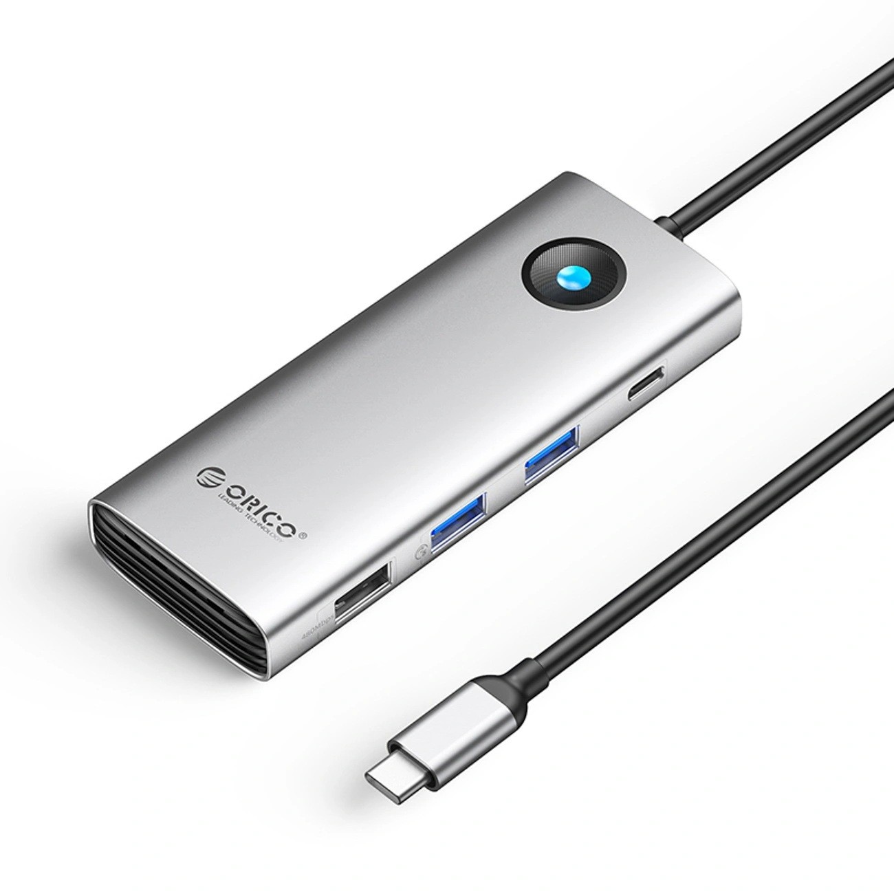 Orico USB-C 8w1 2x USB-A 3.0 1x USB-A 2.0 1x USB-C 3.0 1x USB-C PD 100W 1x HDMI 4K 60Hz 1x VGA 1080P 60Hz 1x RJ45 Gigabit Ethernet - srebrna ORICO-PW11-8PC-SV-EP