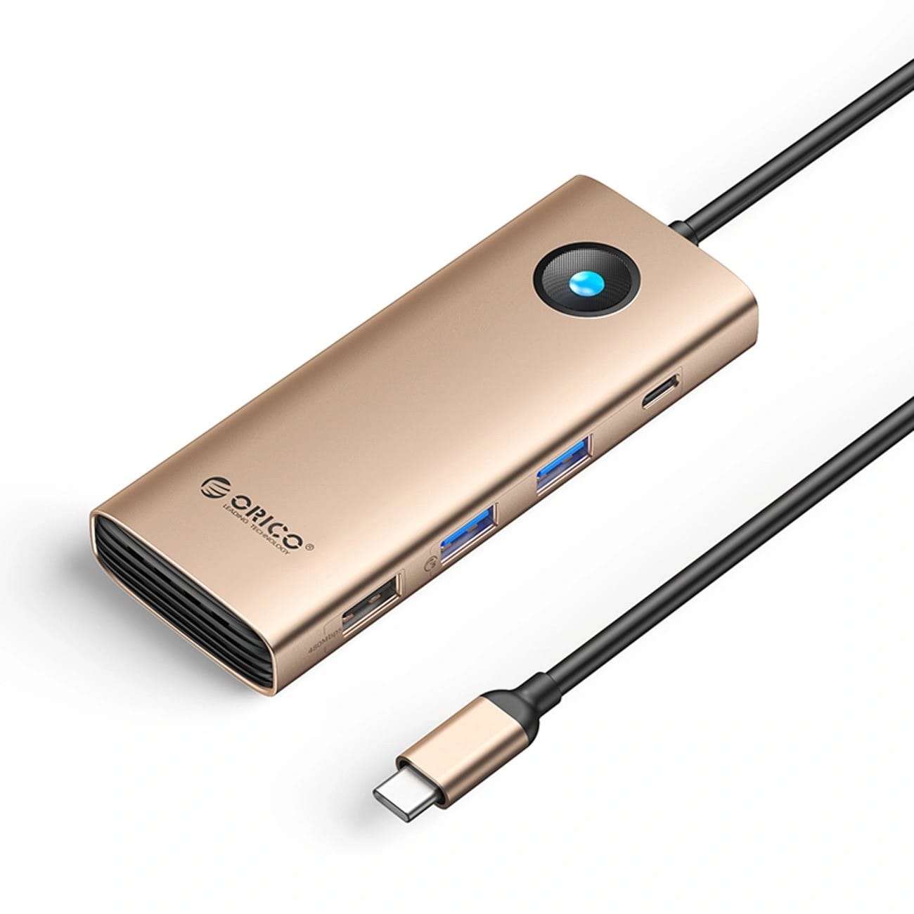 Orico USB-C 8w1 2x USB-A 3.0 1x USB-A 2.0 1x USB-C 3.0 1x USB-C PD 100W 1x HDMI 4K 60Hz 1x VGA 1080P 60Hz 1x RJ45 Gigabit Ethernet - różowo-złota ORICO-PW11-8PC-RG-EP