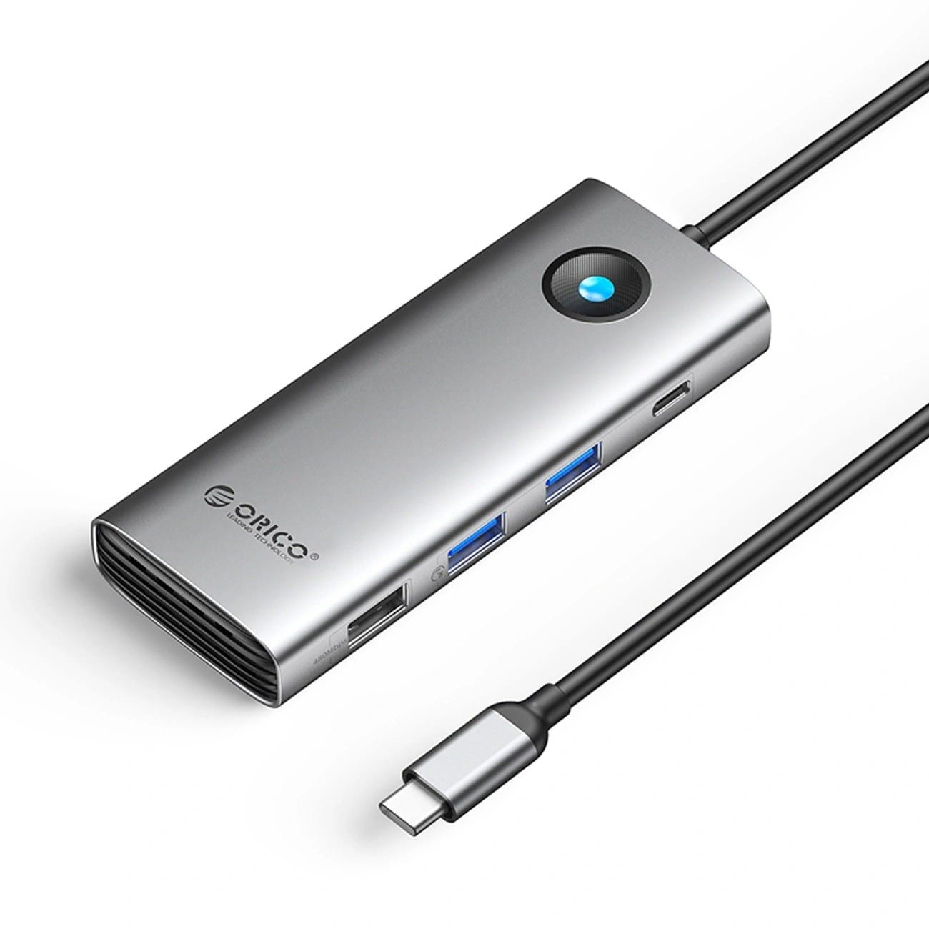 Orico USB-C 8w1 2x USB-A 3.0 1x USB-A 2.0 1x USB-C 3.0 1x USB-C PD 100W 1x HDMI 4K 60Hz 1x VGA 1080P 60Hz 1x RJ45 Gigabit Ethernet - szara ORICO-PW11-8PC-GY-BP