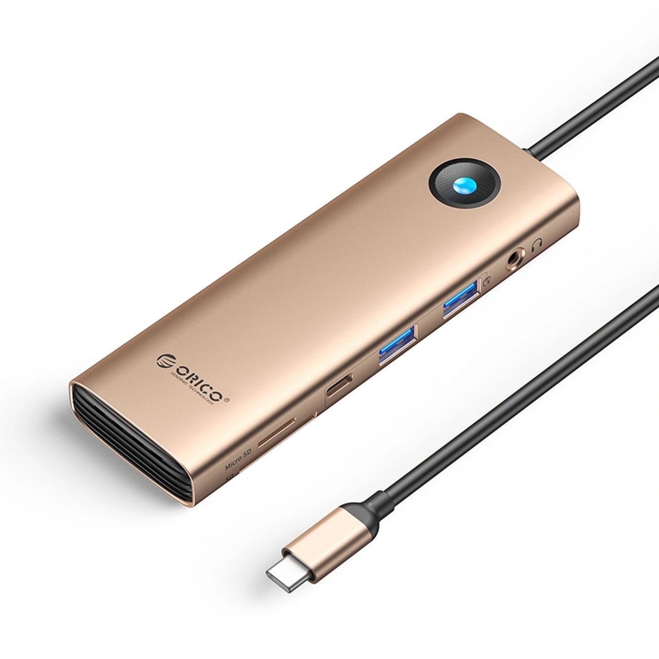 Orico USB-C 9w1 2x USB-A 3.0 1x USB-C 3.0 1x USB-C PD 100W 1x HDMI 4K 60Hz 1x microSD/SD 1x RJ45 2.5G Ethernet 1x Audio 3,5 mm - różowo-złota ORICO-PW11-9P25R-RG-EP