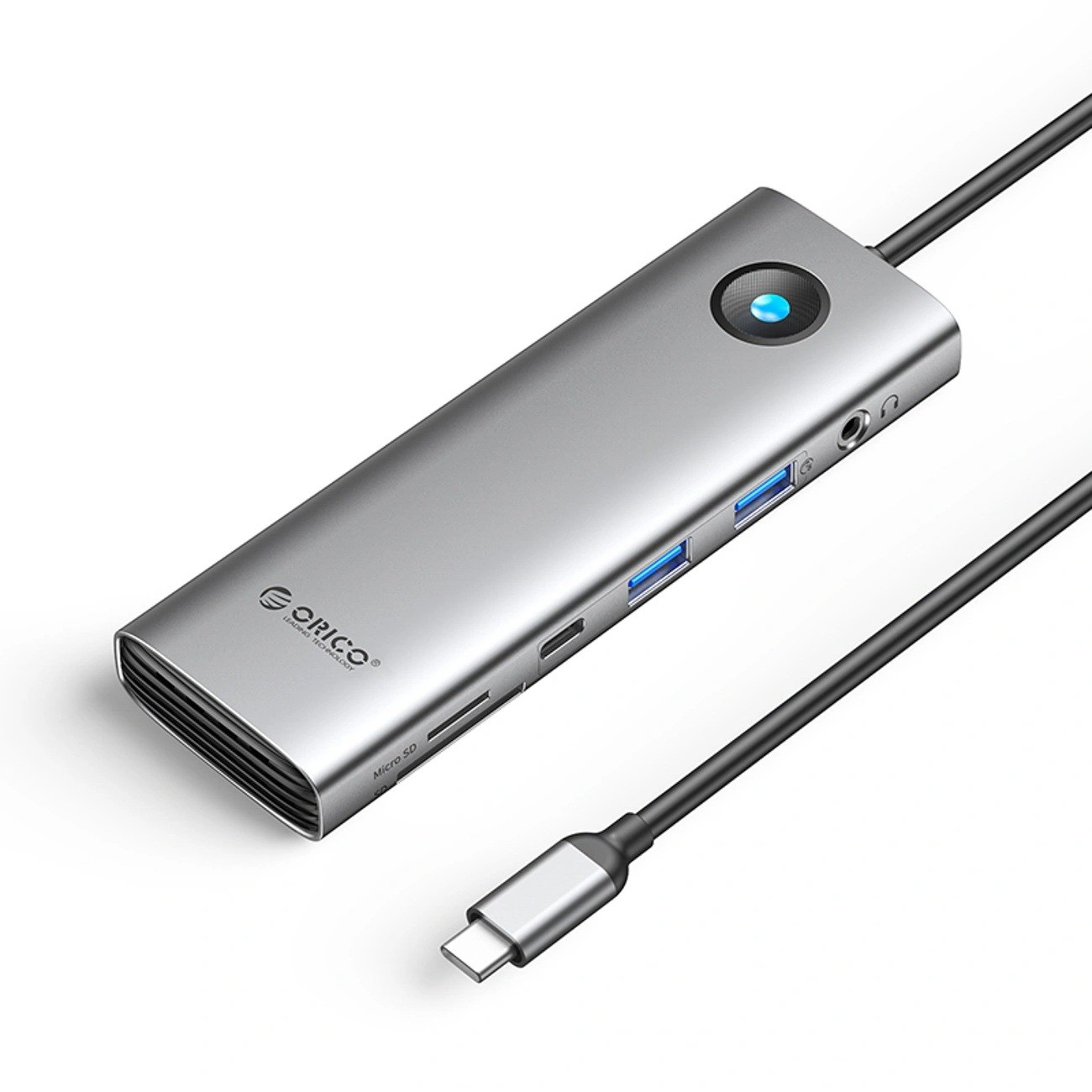 Orico USB-C 9w1 2x USB-A 3.0 1x USB-C 3.0 1x USB-C PD 100W 1x HDMI 4K 60Hz 1x microSD/SD 1x RJ45 2.5G Ethernet 1x Audio 3,5 mm - szara ORICO-PW11-9P25R-GY-BP