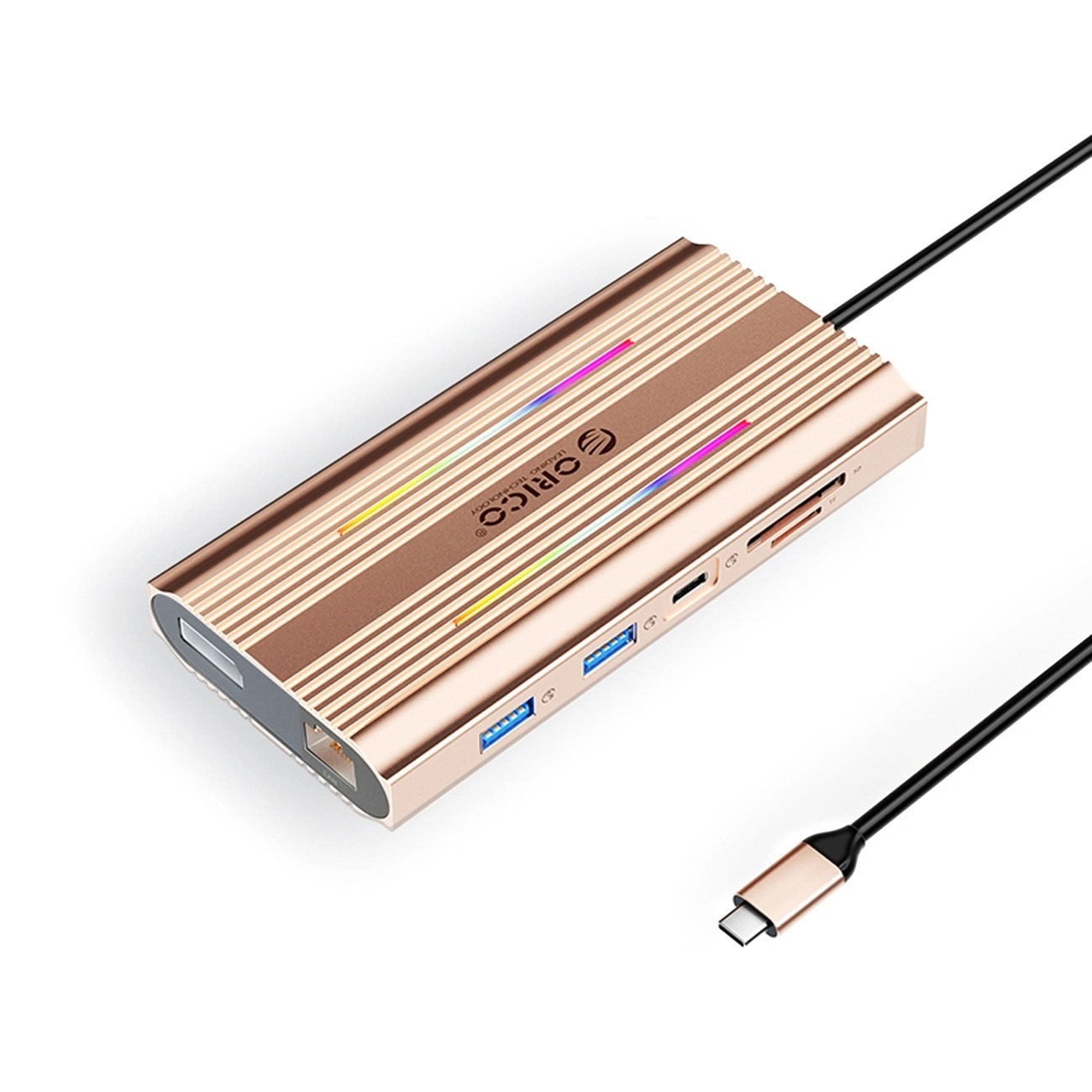 Orico USB-C 12w1 RGB USB-A USB-C PD 100W 2x HDMI 4K 60 Hz DisplayPort 4K 60 Hz RJ45 Gigabit - różowo-złota ORICO-XDR-X3-RG-BP
