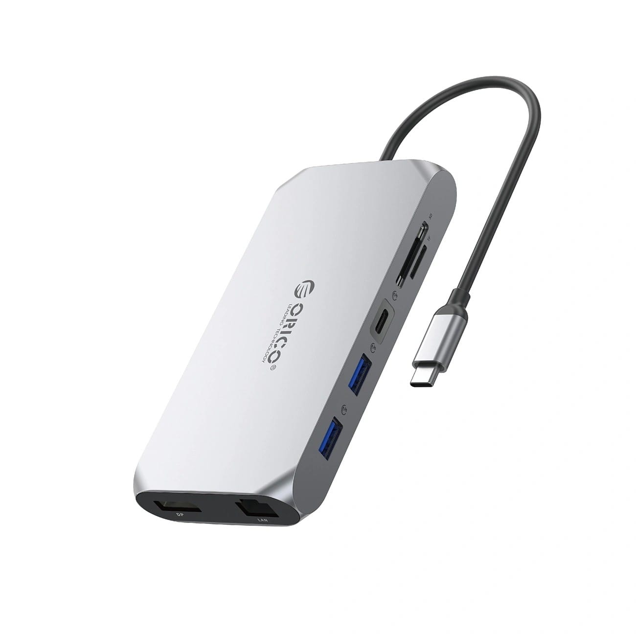 Orico USB-C 12w1 USB-A 3.1 USB-A 2.0 USB-C PD 100W 1x USB-C 3.1 2x HDMI 2.0 4K 60 Hz 1x DP 1.4 4K 60 Hz microSD/SD 3.0 RJ45 Gigabit 1x audio - szara ORICO-XCR-X33-GY-BP