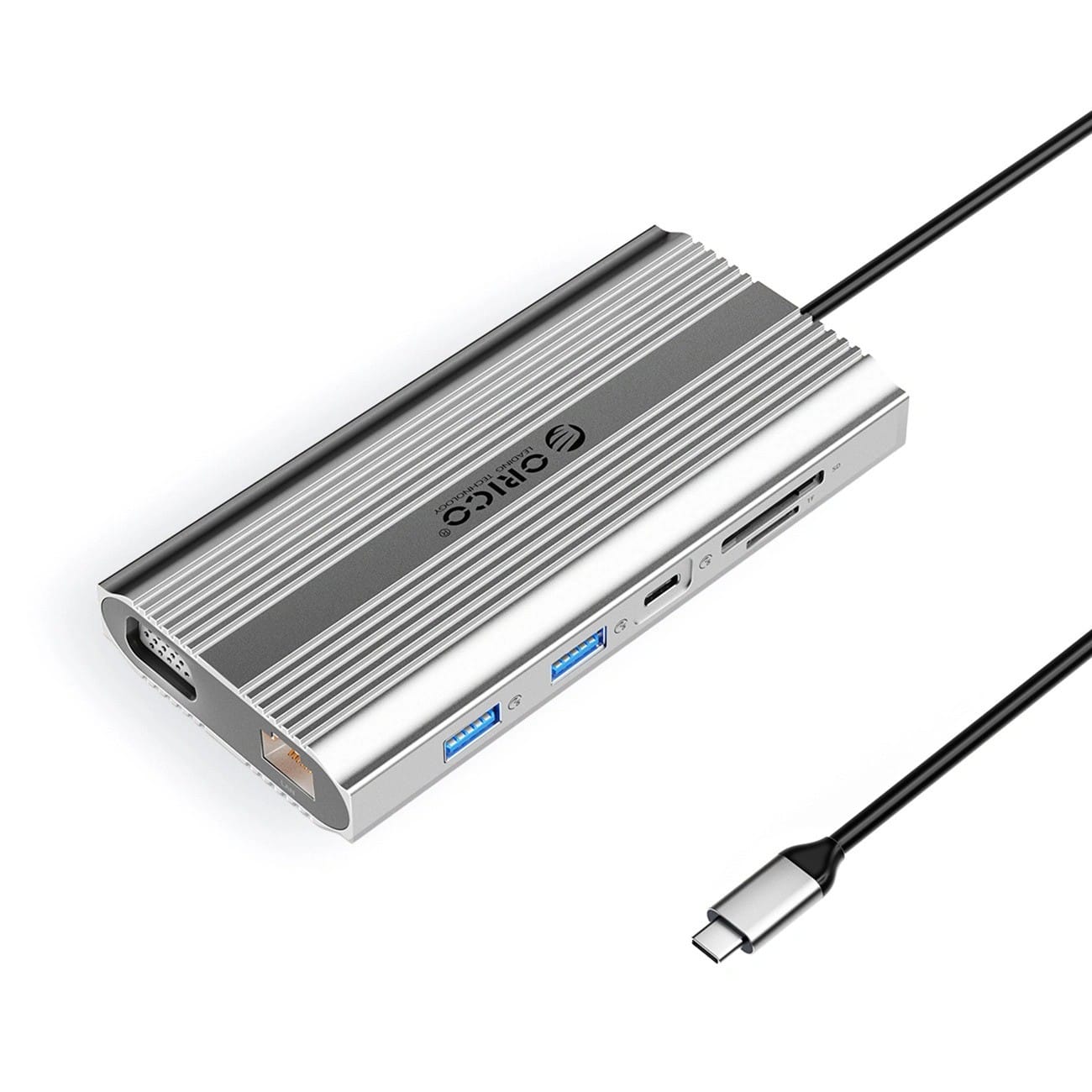 Orico USB-C 12w1 USB-A USB-C PD 100W HDMI 4K VGA RJ45 Gigabit - srebrna ORICO-XDR-X22-SV-BP