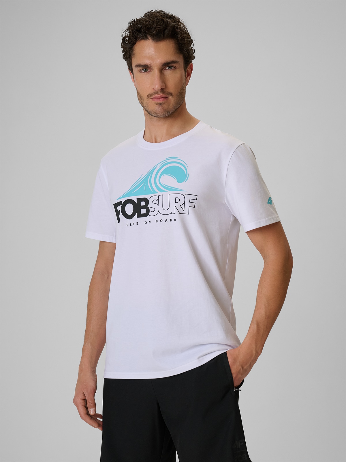 4F T-shirt regular z nadrukiem męski - beżowy XXL
