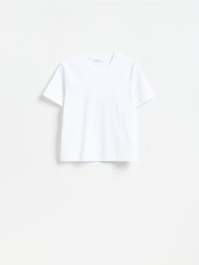 Reserved - T-shirt z bawełny merceryzowanej - biały