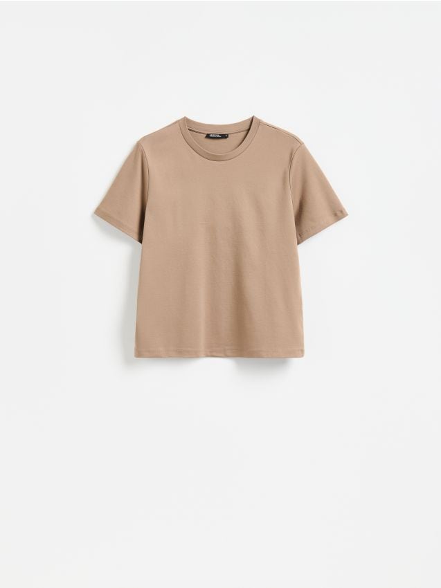 Reserved - T-shirt z bawełny merceryzowanej - beżowy
