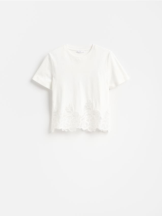 Reserved - T-shirt z koronką - biały