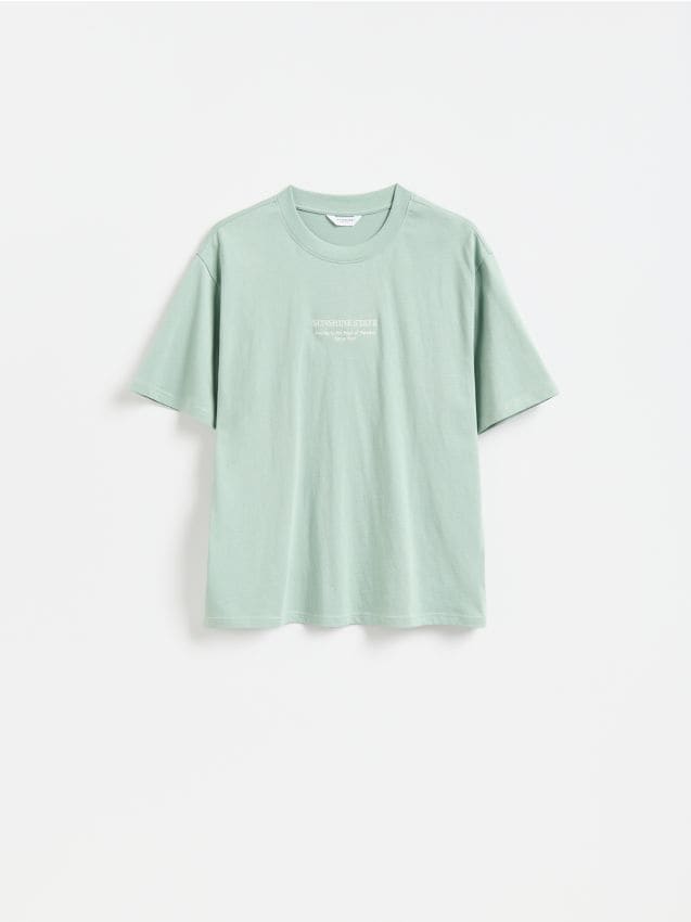 Reserved - T-shirt relaxed z haftem - jasnozielony