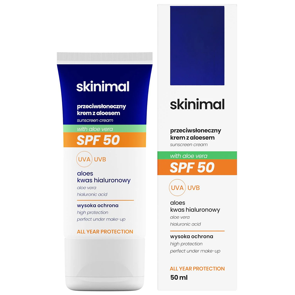 Skinimal, krem przeciwsłoneczny z aloesem, SPF 50, 50 ml
