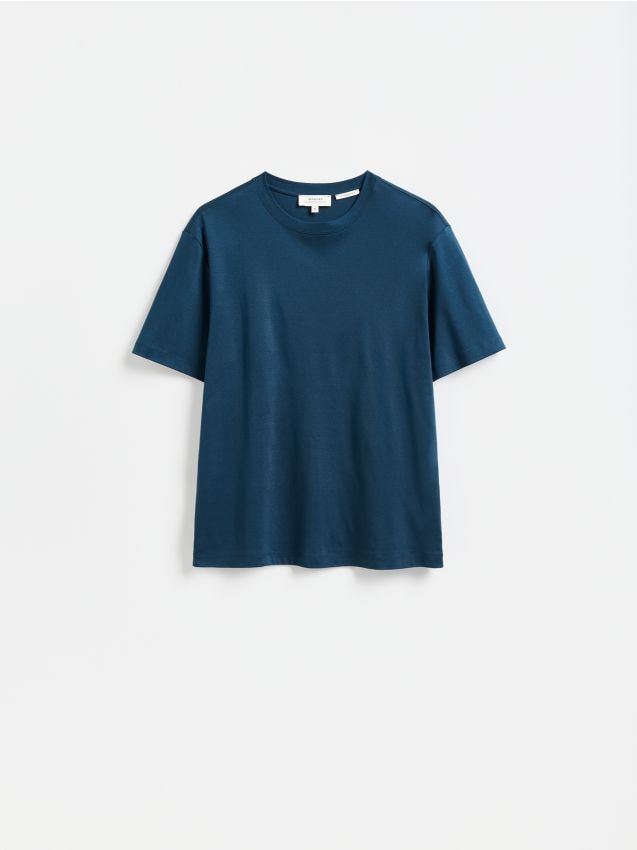 Reserved - T-shirt regular z bawełny merceryzowanej - morski