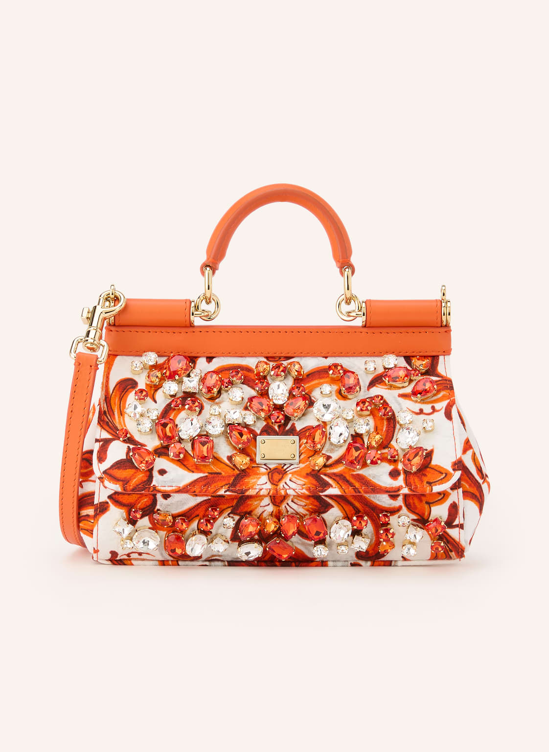 Dolce & Gabbana Torebka Sicily Mini Z Kamieniami Ozdobnymi orange