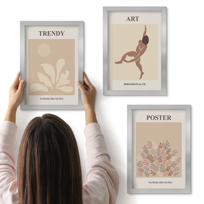 Galeria ścienna 3-częściowy komplet obrazów w srebrnych ramach - Abstrakcyjne formy i postacie Henri Matisse - ArtPrintCave