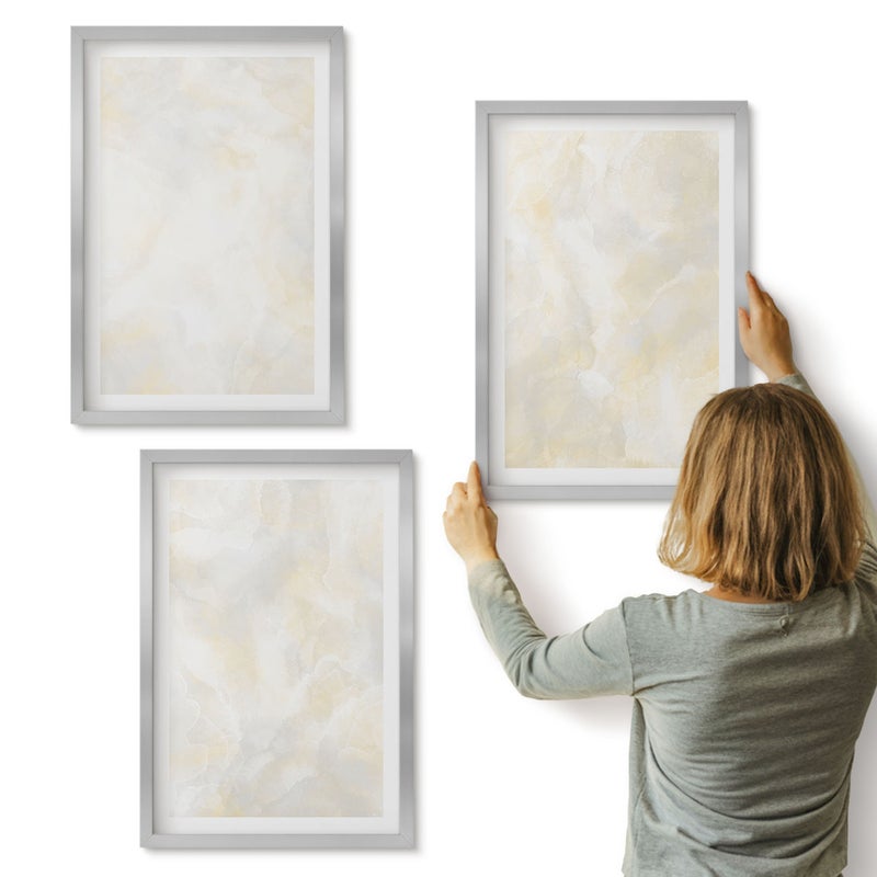 Galeria ścienna 3-częściowy komplet obrazów w srebrnych ramach - Jasne tekstury farby pociągięcia pędzlem design - ArtPrintCave