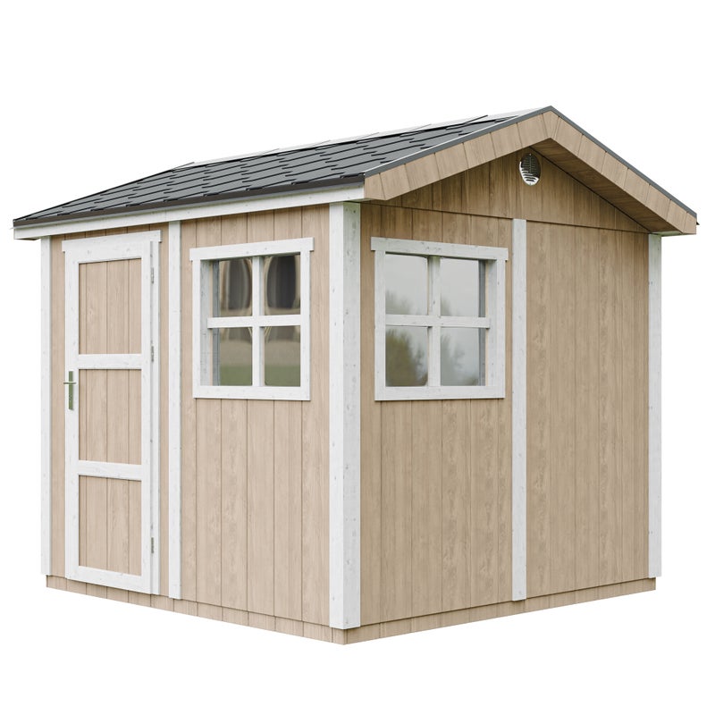 LP® SmartSide® drewniany domek ogrodowy premium z podłogą i gontem bitumicznym 250 × 294 × 252 cm – 5,9 m² – TIMBELA M913-TERRA BROWN