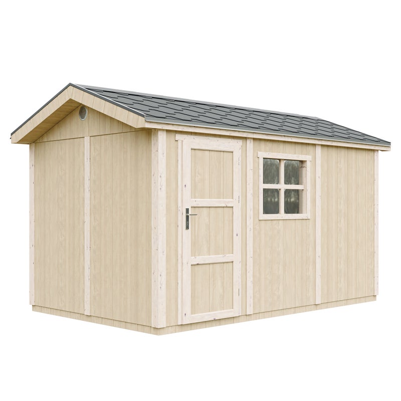 LP® SmartSide® drewniany domek ogrodowy premium z podłogą i gontem bitumicznym 250 × 412 × 252 cm – 8,68 m² – TIMBELA M914
