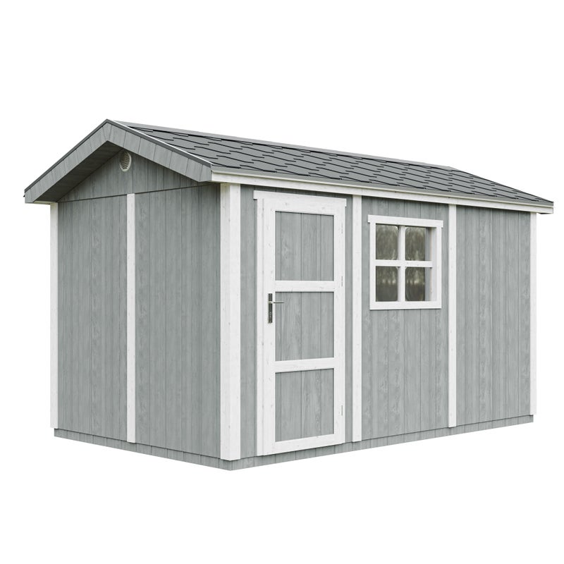LP® SmartSide® drewniany domek ogrodowy premium z podłogą i gontem bitumicznym 250 × 412 × 252 cm – 8,68 m² – TIMBELA M914-CAVERN STEEL