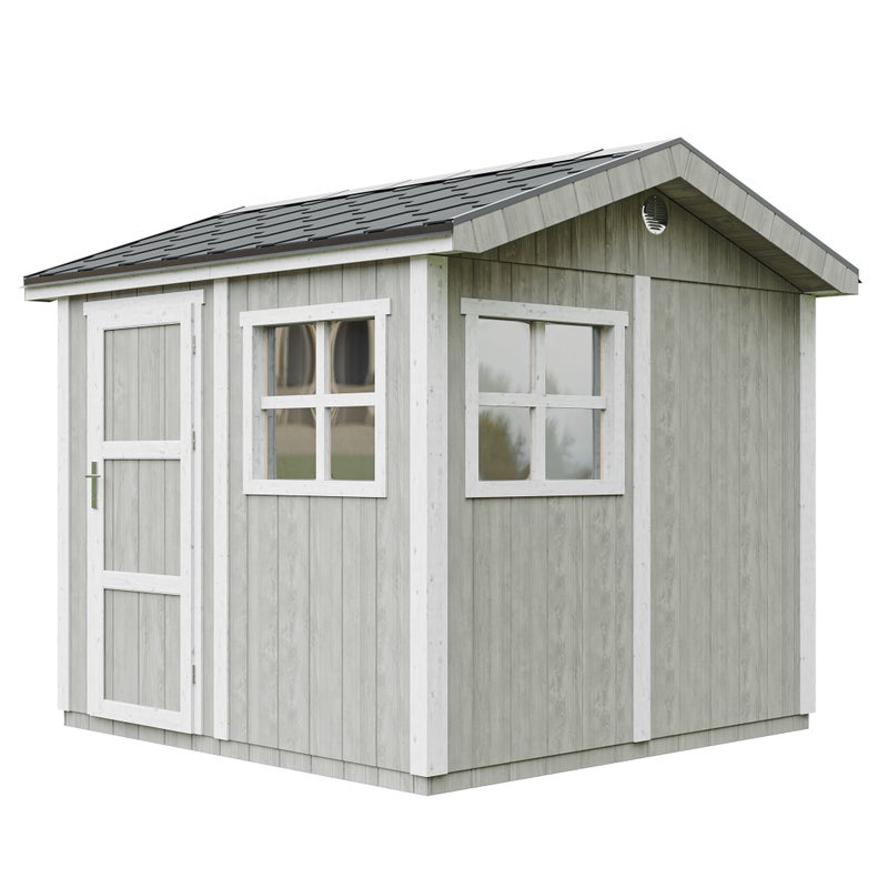 LP® SmartSide® drewniany domek ogrodowy premium z podłogą i gontem bitumicznym 250 × 294 × 252 cm – 5,9 m² – TIMBELA M913-TUNDRA GREY