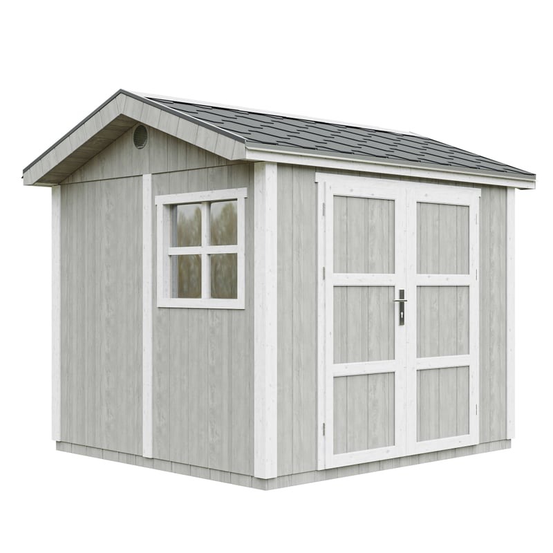 LP® SmartSide® drewniany domek ogrodowy premium z podłogą i gontem bitumicznym 250 × 294 × 252 cm – 5,9 m² – TIMBELA M913A-TUNDRA GREY