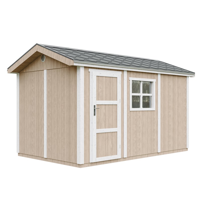 LP® SmartSide® drewniany domek ogrodowy premium z podłogą i gontem bitumicznym 250 × 412 × 252 cm – 8,68 m² – TIMBELA M914-TERRA BROWN