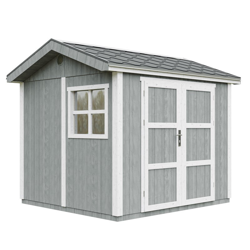 LP® SmartSide® drewniany domek ogrodowy premium z podłogą i gontem bitumicznym 250 × 294 × 252 cm – 5,9 m² – TIMBELA M913A-CAVERN STEEL