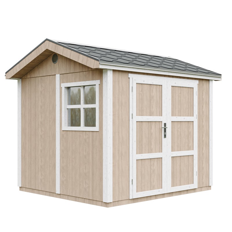 LP® SmartSide® drewniany domek ogrodowy premium z podłogą i gontem bitumicznym 250 × 294 × 252 cm – 5,9 m² – TIMBELA M913A-TERRA BROWN