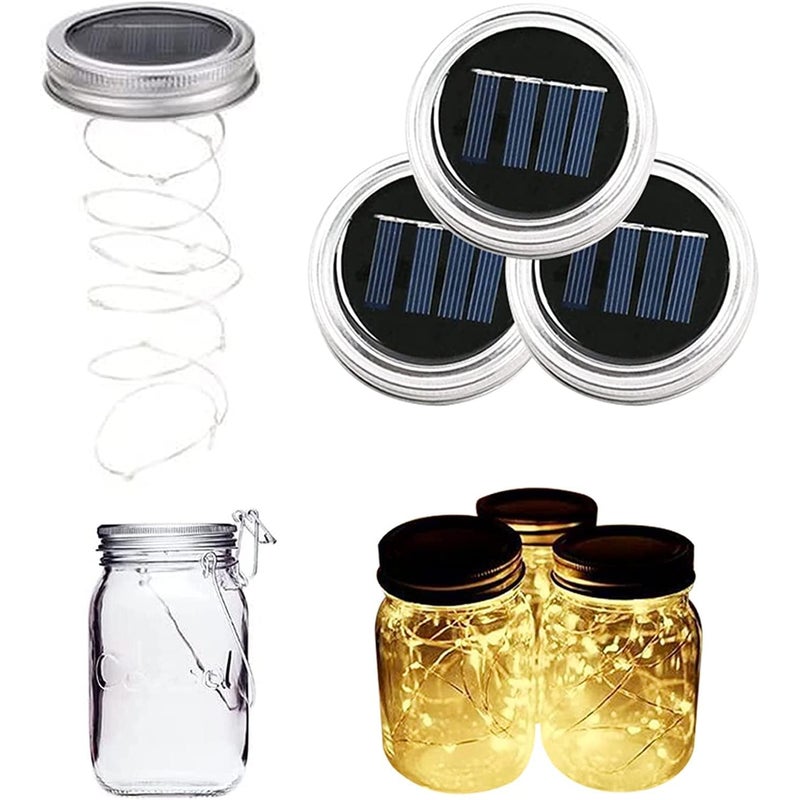 Zestaw 3 klapek + girlanda 2m LED solarna, 20 LED, wodoodporna, do słoików/świąt.
