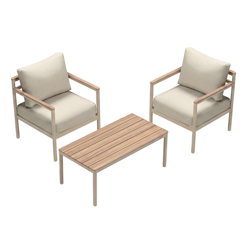 Zestaw Wypoczynkowy Aluminiowy BELLANTI Bucine 2 osobowy + stolik Beż/Teak