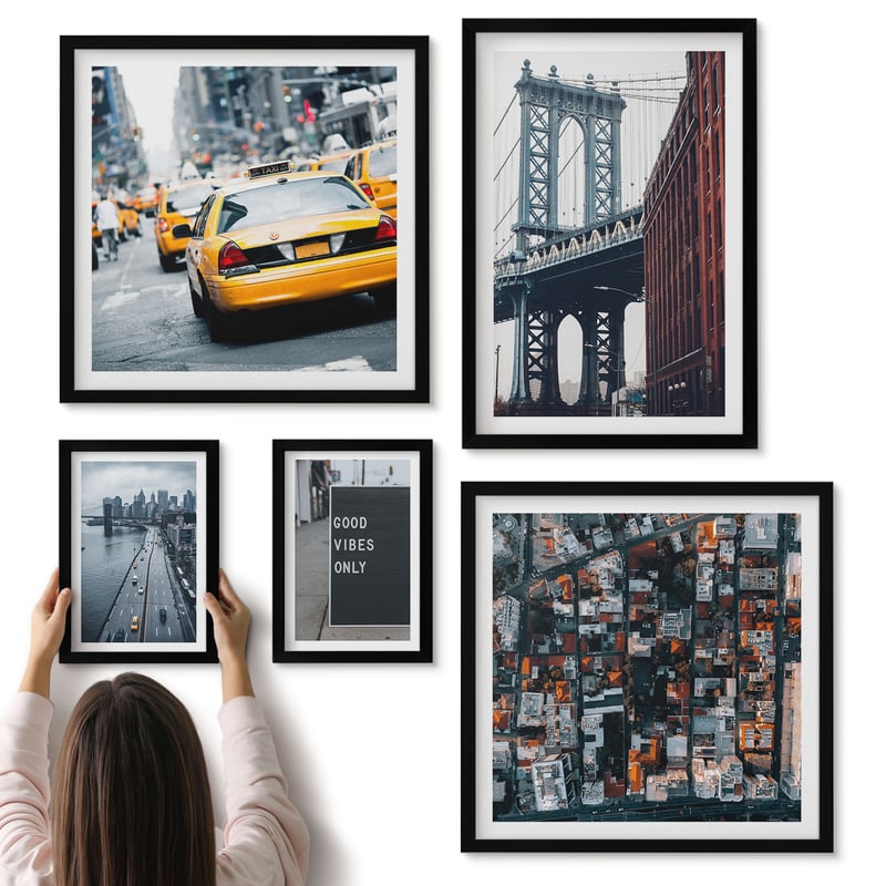 Galeria ścienna 5-częściowy komplet obrazów w czarnych ramach - Urokliwe miejskie widoki z życia w Nowym Jorku - ArtPrintCave