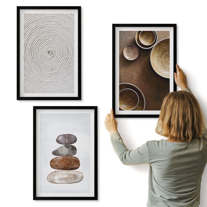 Galeria ścienna 3-częściowy komplet obrazów w czarnych ramach - Tekstury w sztuce nowoczesne wzornictwo - ArtPrintCave