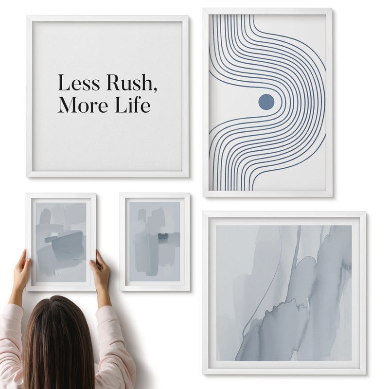 Galeria ścienna 5-częściowy komplet obrazów w białych ramach - Nowoczesne abstrakcyjne grafiki z minimalistycznym przesłaniem - ArtPrintCave