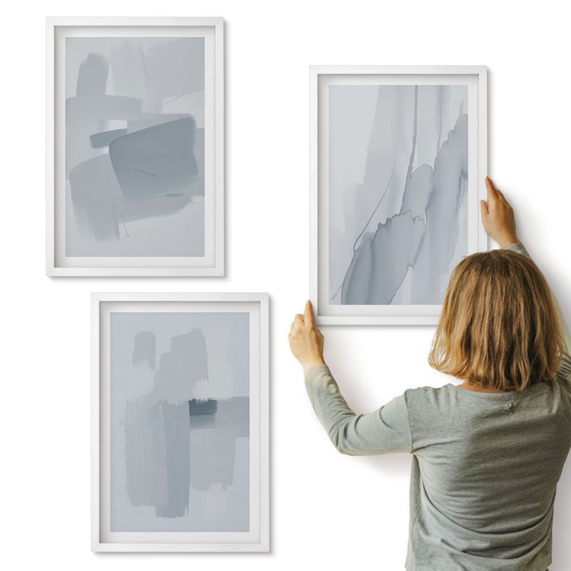 Galeria ścienna 3-częściowy komplet obrazów w białych ramach - Abstrakcyjne kompozycje w akwarelowym stylu - ArtPrintCave