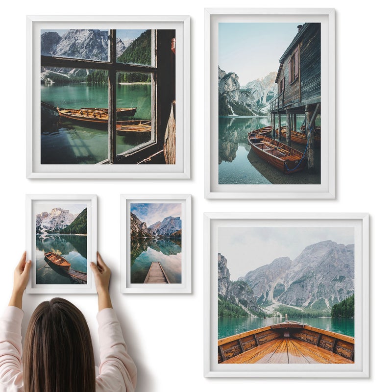 Galeria ścienna 5-częściowy komplet obrazów w białych ramach - Spokojne jeziora i malownicze górskie pejzaże - ArtPrintCave
