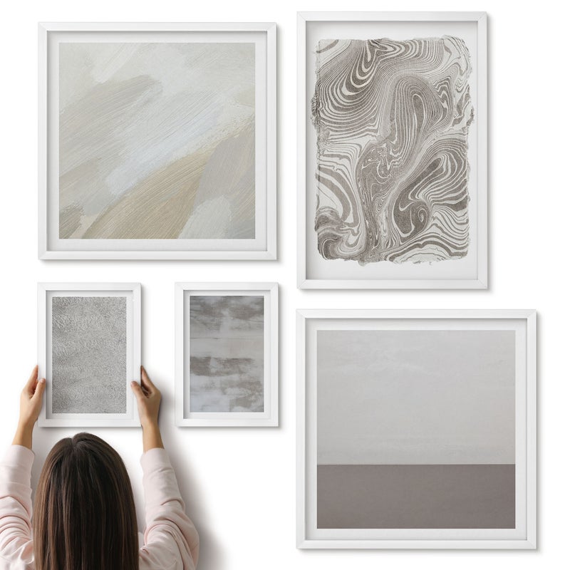 Galeria ścienna 5-częściowy komplet obrazów w białych ramach - Industrialne struktury abstrakcyjne wzornictwo - ArtPrintCave