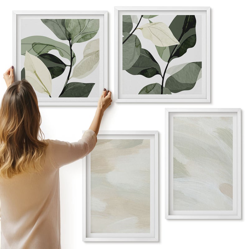 Galeria ścienna 4-częściowy komplet obrazów w białych ramach - Jasne farby abstrakcja na płótnie styl delikatny boho - ArtPrintCave