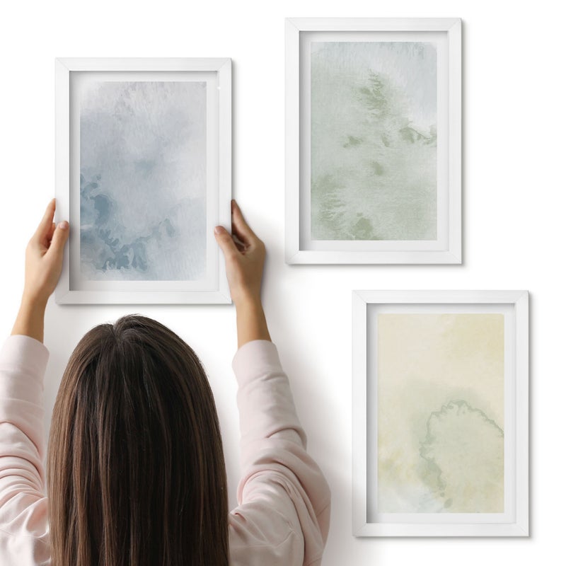Galeria ścienna 3-częściowy komplet obrazów w białych ramach - Pastelolwe farby akwarelowe na płótnie tekstury - ArtPrintCave