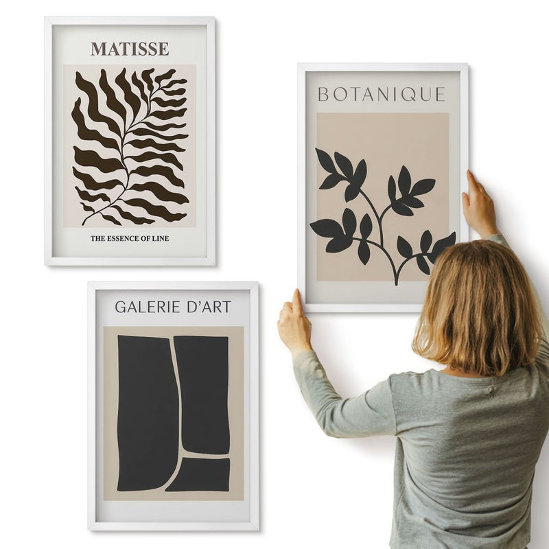 Galeria ścienna 3-częściowy komplet obrazów w białych ramach - Minimalistyczne postery wzory roślinne abstrakcje - ArtPrintCave