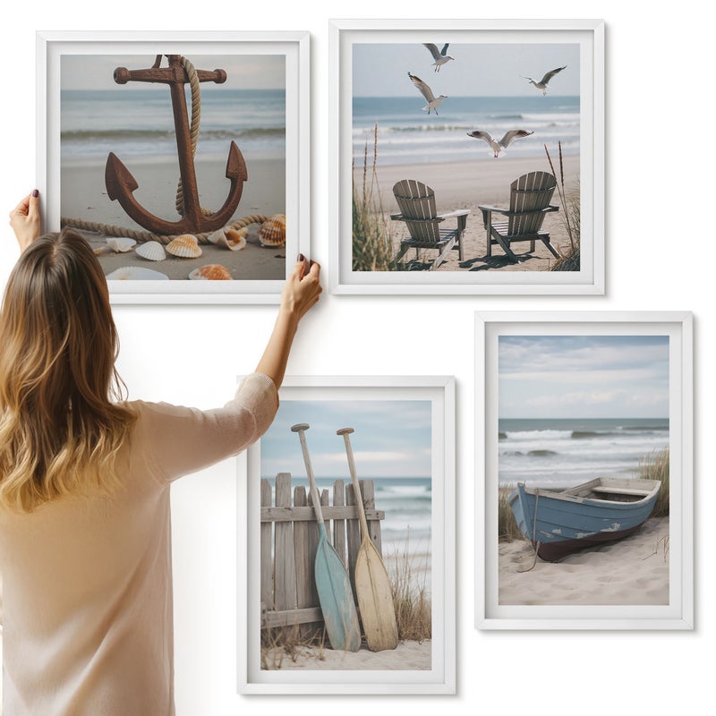 Galeria ścienna 4-częściowy komplet obrazów w białych ramach - Letnie widoki na plaży krajobraz znad morza - ArtPrintCave