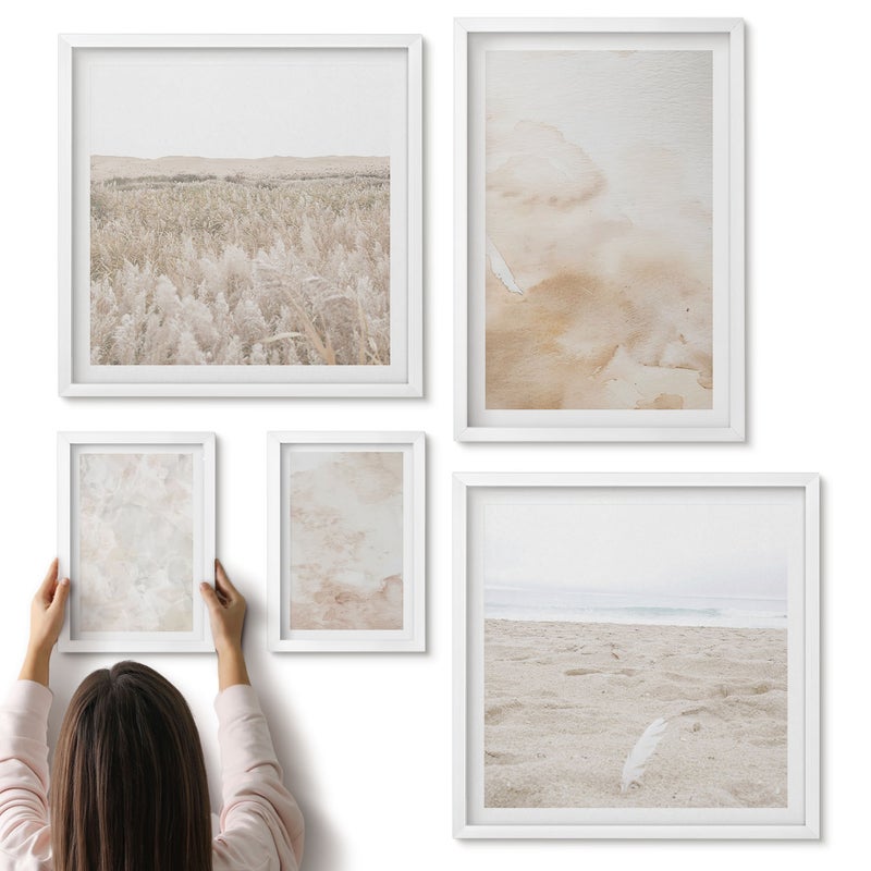 Galeria ścienna 5-częściowy komplet obrazów w białych ramach - Modne tekstury w pastelowych jasnych barwach - ArtPrintCave