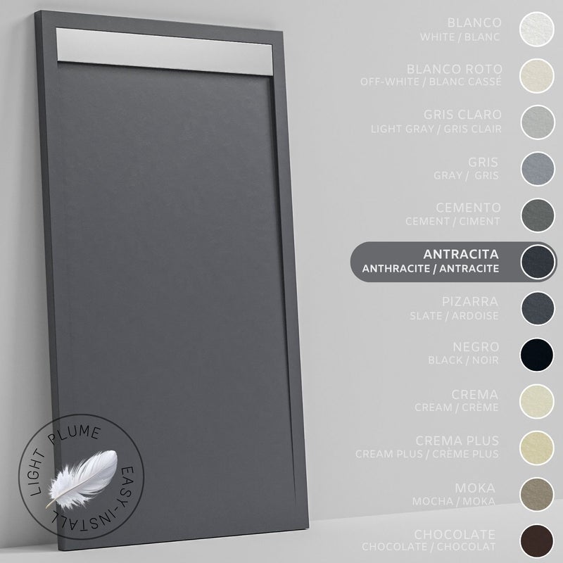 SOULHOME Lekki Brodzik z Żywicy tekstura Łupka – antracytowy- 180x80- Niski 3cm– Ruszt INOX
