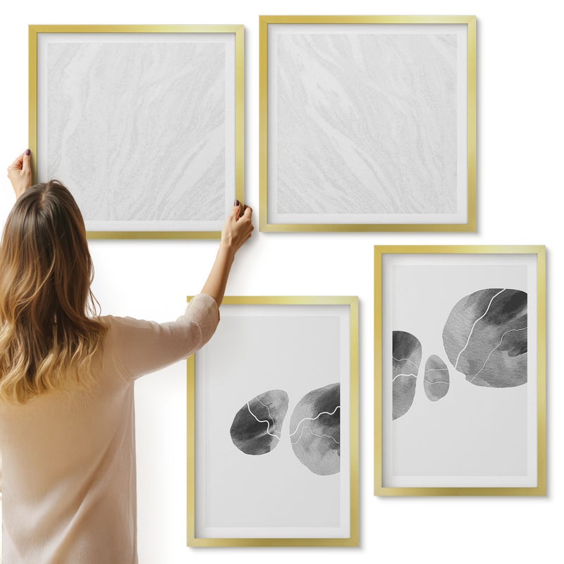 Galeria ścienna 4-częściowy komplet obrazów w złotych ramach - Plam farb abstrakcyjne malarstwo minimalistyczne - ArtPrintCave