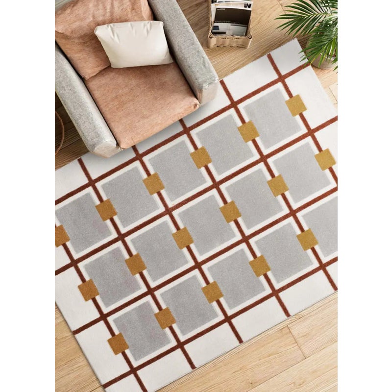 Dywan wewnętrzny prostokątny, biały / rdzawy, 160 x 230 cm, AMARA geometryczny z tłoczeniem - ATTICGO
