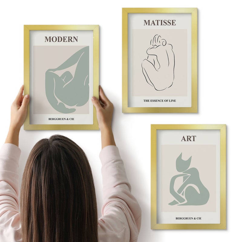 Galeria ścienna 3-częściowy komplet obrazów w złotych ramach - Abstrakcyjne figury w pastelowych odcieniach Henri Matisse - ArtPrintCave