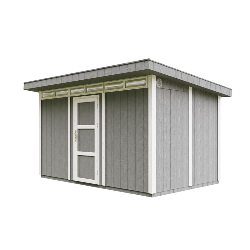 Domek ogrodowy z drewna z płyt LP SmartSide 9 m² - Dł. 412 x Szer. 279 x Wys. 237 cm - Timbela M904 - stal jaskiniowa