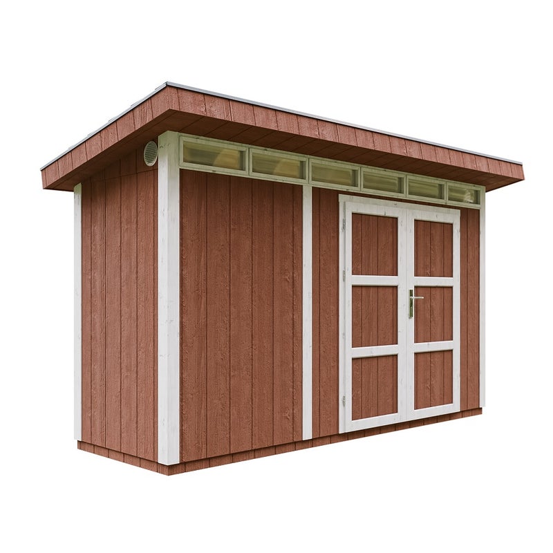 Domek ogrodowy z drewna z płyt LP SmartSide 4 m² - Domek ogrodowy z podłogą i płytami bitumicznymi Dł. 161 x Szer. 412 x Wys. 239 cm - Timbela M902A