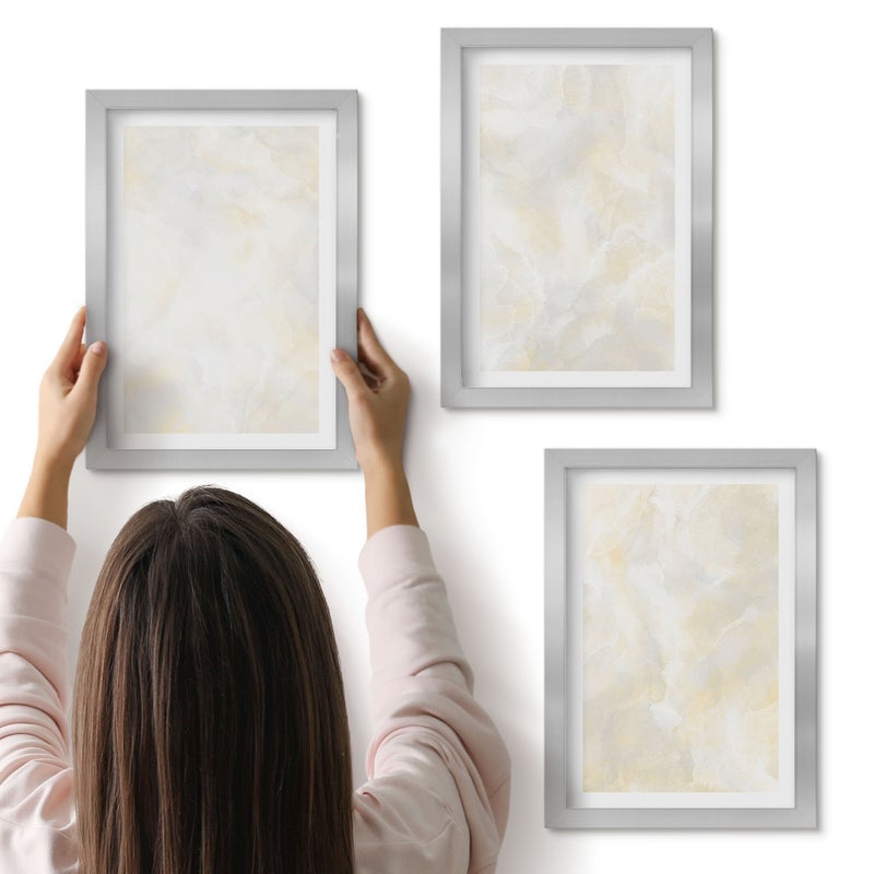 Galeria ścienna 3-częściowy komplet obrazów w srebrnych ramach - Jasne tekstury farby pociągięcia pędzlem design - ArtPrintCave